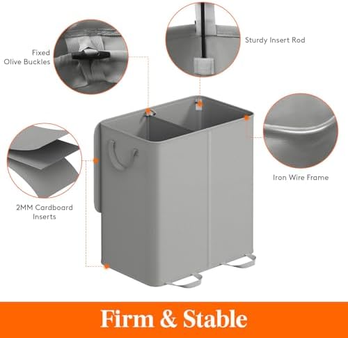 Lifewit Double Laundry Hamper with Lid, Removable Laundry Bags, Silver Gray - Image 2