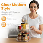 Oizeir 2 Tier Lazy Susan Organizer for Cabinet, Clear Acrylic Rotating Spice Rack Turntable for Kitchen, Pantry, Countertop, Bathroom, Vanity – Double Tier Storage Carousel with Metal Supports - Image 6