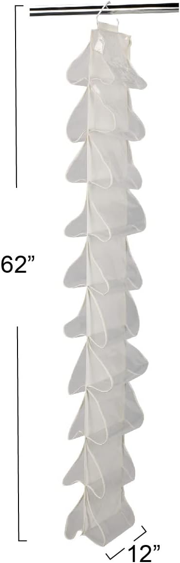 Household Essentials 20‑Pocket Closet Shoe File in Durable Canvas with Plastic Pockets and Single Hook System, Cream - Image 4