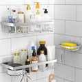 Moforoco 3-Pack Shower Caddy Basket Shelf with Soap Holder, No Drilling Traceless Adhesive Shower Wall Shelves, Rustproof Black Bathroom Shower Storage Organizer by MOFOROCO