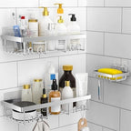 Moforoco 3-Pack Shower Caddy Basket Shelf with Soap Holder, No Drilling Traceless Adhesive Shower Wall Shelves, Rustproof Black Bathroom Shower Storage Organizer by MOFOROCO