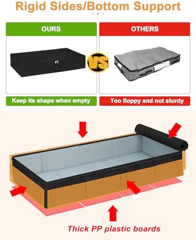 punemi 6.7 in Sturdy Under Bed Clothes Storage Containers, 2Pack, Black | Sturdy Ultra-Thick Fabric, with Zipper Lid & 3 Handles, Foldable Design, for Clothes, Blanket & Shoe Storage - Image 3
