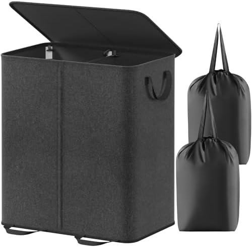 Lifewit Double Laundry Hamper with Lid, Removable Laundry Bags, Black by Lifewit