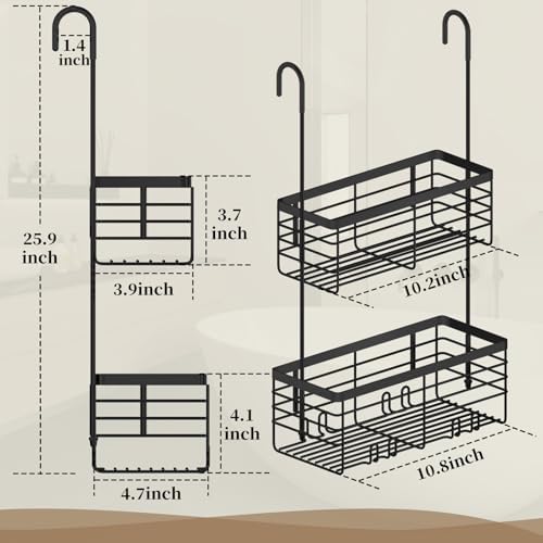 DELLAN 2-Tier Shower Hanging Caddy, Shower Rack with Hooks, Black - Image 4