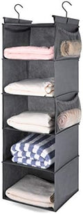 MAX Houser 5 Shelf Foldable Hanging Closet Organizer, Cloth Hanging Shelf with 4 Side Pockets, Space Saver, Grey by MAXHouser
