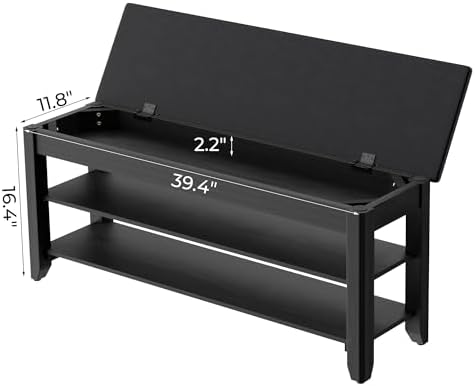 Homleke 39.4" Wide Solid Wood Shoe Rack Bench with Flip-Top Storage - Image 3