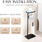 Day Moon™ - Toilet Paper Holder - Modern Roll Holder for Bathroom - 1 Pack - Free Standing - with Shelf, Black - Image 4