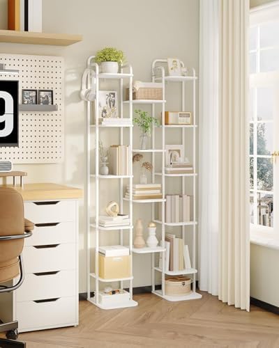 Hzuaneri 10 Tiers Vertical Shoe Rack, Narrow Shoe Tower, Tall Shoes Shelf with 2 Hooks, Adjustable Shelves, Corner Shoes Shelves for Small Spaces, Entryway, Living Room, White SR11213W - Image 6