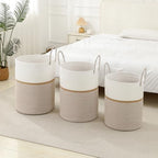 Laundry Basket Hamper Tall Rope Storage Woven for Blanket toys Dirty Clothes in Living Room Bathroom Bedroom (Blend White & Camel, 60L/15.8Gal) - Image 3
