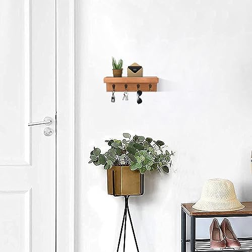 Key Holder Wall Mount, Farmhouse Wall Shelf with 4 Hooks for Entryway - Image 5