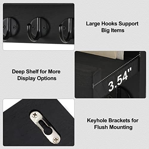 Lwenki Key Holder for Wall, Decorative Key and Mail Holder with Shelf Has Large Hooks for Bags, Coats, Umbrella – Paulownia Wood Key Hanger with Mounting Hardware (9.8”W x 6.7”H x 4.2”D) - Image 3