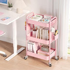 TOOLF 3 Tier Rolling Cart Storage Organizer, Metal Rolling Utility Cart with Wheels, Hooks & Bins Esthetician Craft Art Sturdy Storage with Pegboard for Bathroom, Kitchen, Office, Nursery Diaper - Image 2