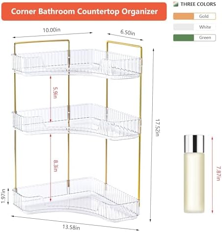 Corner Bathroom Counter Organizer Bathroom Countertop Shelf Makeup Organizer for Vanity Perfume Tray for Corner Storage (3 Tiers, White) - Image 2