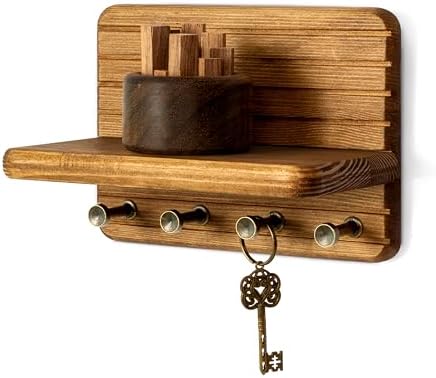 Rebee Vision Small Key Holder Wall Mount with 4 Hooks for Entryway, Yellow by REBEEVISION