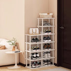 Bamboo Shoe Rack 12 Tier- Vertical Shoe Rack for Small Spaces, Tall Narrow Shoe Rack Organizer for Closet Entryway Corner Garage and Bedroom,Skinny Shoe Shelf with Free Stackable DIY White Storage by SANHE