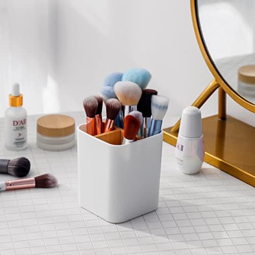 Bamboo Toothbrush Holder for Bathrooms Toothpaste Organizer - White - Image 4