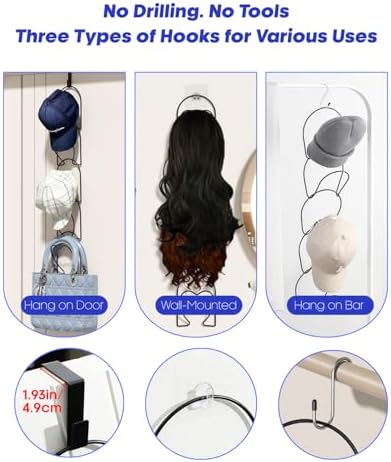 LINFIDITE 15 PCS Baseball Hat Rack Hanger Holder Organizer Flexible Multi Hook Wall Mounted Over Door Cap Display Storage Rack Cap Holder, Closet HangingStorage Rack w Hanging Hook Black - Image 4