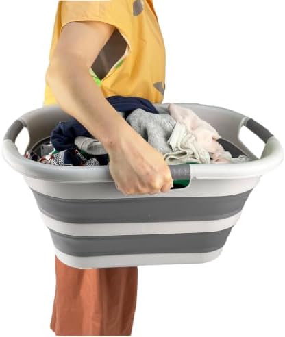 SAMMART Pack of 2 Collapsible Plastic Laundry Basket & Clothes Hamper, Comfort Non-Slip Handle, Foldable Storage Organizer with Space Saving Design, Portable Pop Up Container for Indoor and Outdoor - Image 5
