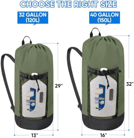 BALEINE 120L Laundry Bag Backpack, 900D Oxford Fabric Large Travel Laundry Bags with Shoulder Straps and 2 Mesh Pockets for College Dorm, Apartment, Laundromat (Green, 120L) - Image 2