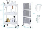 Foldable Rolling Cart 3-Tier Small Foldable Utility Storage Cart Multifunctional Metal Storage Bin Heavy Duty Organizer Carts with Rolling Wheels for Home Office (White) - Image 2