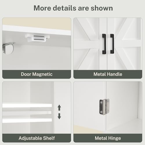 TEENFON Over The Toilet Storage Cabinet with 4 Open Shelves and Adjustable Shelf, Extra Tall Bathroom Organizer Unit with 2 Barn Doors, Home Space Saver for Bathroom, Laundry Room, White - Image 6
