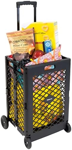 Mount-It! Mesh Rolling Utility Cart, Folding and Collapsible Hand Crate on Wheels, 55 Lbs Capacity Portable Handcart for Groceries, Office, Teacher, and Travel Use by Mount-It