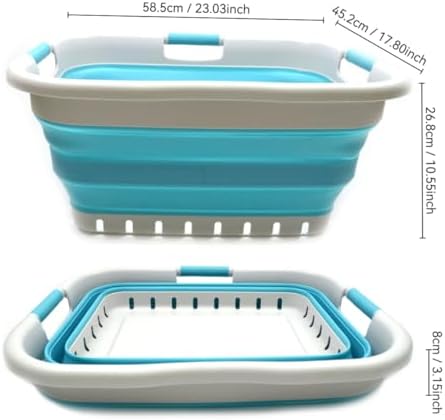 SAMMART 41L (10.8 gallon) Set of 2 Collapsible 3 Handled Plastic Laundry Basket-Foldable Pop Up Storage Container/Organizer-Space Saving Hamper/Basket (2, Grey/Bright Blue) - Image 3