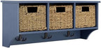 SAFAVIEH Home Collection - Finley Blue Wall Mounted 3-Basket Storage Rack with Hooks & Seagrass Baskets (HAC5700F) - Image 6