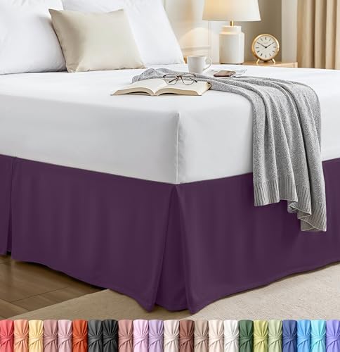 Queen Bed Skirt, Hides Under-Bed Storage 16 Inch Drop, Pleated, Purple by UTOPIABEDDING