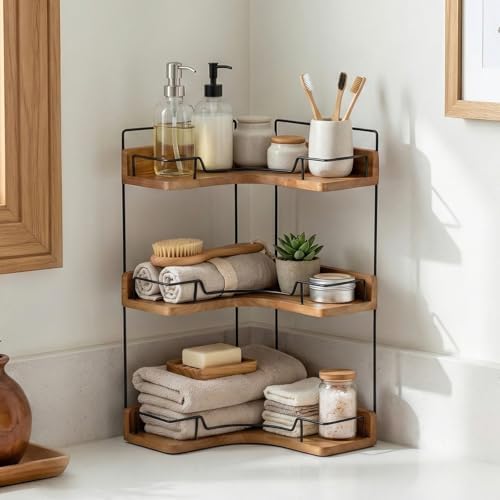 3-Tier Bathroom Counter Organizer, Wooden Corner Shelf for Vanity Countertop Skincare & Makeup, Storage and Organization for Kitchen - Image 6