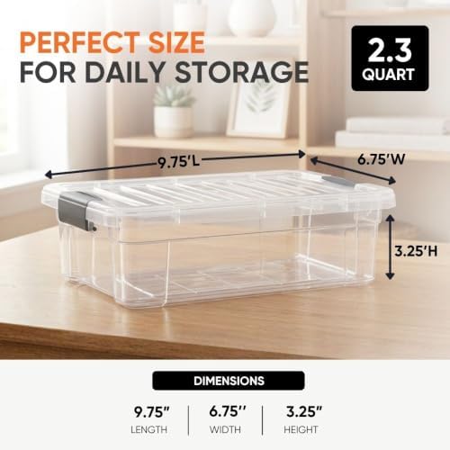 Superio 2.3 Quart Clear Plastic Storage Containers with Lids, Stackable Organizer Bins, BPA-Free Storage Boxes for Home, Office, Dorm & Classroom, 6 Pack - Image 3