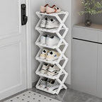 Foldable Narrow Shoe Rack White, 6 Tier by Akloya