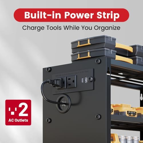 Power Tool Organizer Wall Mount with Power Strip, 4 Layers - Image 2