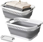 2 Pcs Collapsible Laundry Baskets, 11 Gallon 42L Collapsible Laundry Clothes Hamper, Foldable Laundry Hamper with Non-Slip Handles, Portable Space Saving Pop-Up Laundry Hamper Container (Grey-White) by Unknown