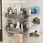Mustorn Suction Cup Shower Caddy Corner, 1 Pack Suction Corner Shower Shelves No Drilling, Rustproof Shower Organizer Suction Cup with Towel Holder & Hooks Removable Bathroom Storage Rack(Gray) - Image 3