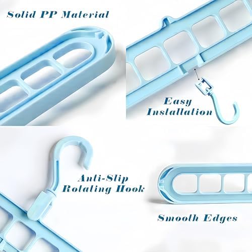 9 Space-Saving Hangers Heavy-Duty PP Plastic Tiered Hanger Organizer with Non-Slip Foldable Design, for Closet (Blue, 5) - Image 5