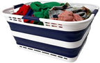 SAMMART 42L (11 Gallon) Collapsible Plastic Storage Basket - Foldable Pop Up Storage Container/Hamper - Portable Laundry Organizer - Space Saving (White/Starry Blue, 42L (Style A)) by SAMMART