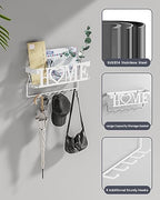 Key Holder Wall Mount - Adhesive Key Holder with 5 Hooks, Key Rack and Mail Organizer, Metal Basket Key Hanger for Entryway, Home, Living Room Decor, 11" L×2.8" W×4.9''H(White) - Image 4