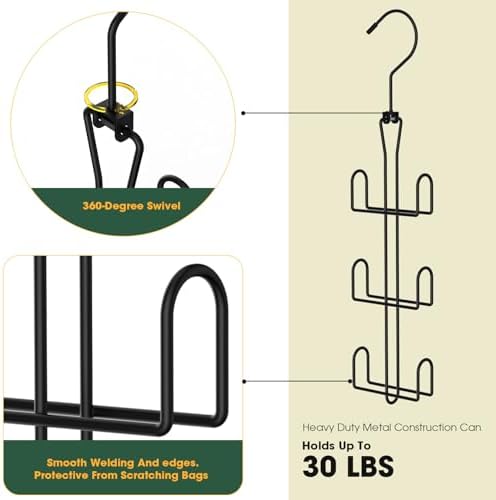 Purse Hanger 2 Pack,Purse Organizer for Closet,Rotatable Metal Bag Organizer,Purse Holder for Handbags,Belts,Scarves,Tote,Baseball Hats,Backpacks(Black) - Image 3