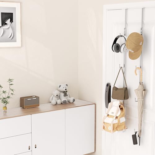 HapiRm Over Door Hat Rack - 2 Packs Hat Organizer with 8 Hooks Design, Hanging Baseball Cap Organizer Storage Holds Up to 40 Caps for Door, Bedroom, Closet (Sliver) - Image 2