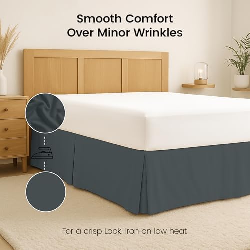 Twin Bed Skirt, Hides Under-Bed Storage 15 Inch Drop, Pleated, Grey - Image 6
