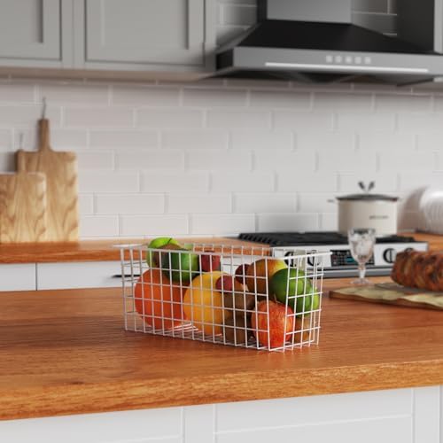 MaraFansie Wire Basket 4-Pack [Extra Large] Hanging Wall Organizer Cabinet Storage Basket Wall Mounted Shelves Rustic Farmhouse Decor for Home Kitchen Bathroom, White - Image 4