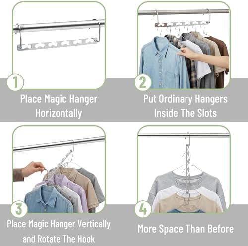 Mr. Pen- Metal Space Saving Hangers for Clothes, 4 Pack, 6 Slots | 360° Rotating Hooks, Metal Hangers, Wardrobe Organizer, Magic Cascading Hanger, Closet Space Saver - Image 5