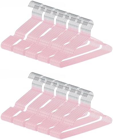 Ultra-Thin Metal Hangers, 100 Pack Non-Slip PVC Coated Space Saving Clothes Hangers for Closet, 16 inch Wide for Suits, Dresses, Jackets（Pink） by Unknown