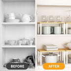 Kitchen Cabinet Organizer Shelf Set of 4, Sturdy Kitchen Counter Shelves with Metal Legs, Stackable Expandable Wood Spice Rack Pantry Cupboard Dish Mug Cup Storage Organizer Shelf,White+Bamboo - Image 3