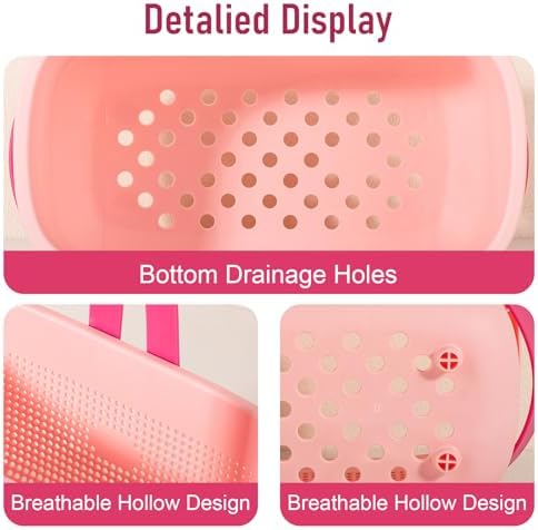 Portable Shower Caddy Basket with Handles Plastic Storage Basket Light Pink - Image 4