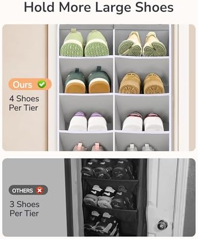 ULG Over The Door Shoe Organizer with 16 Large Pockets, Hanging Shoe Rack for Closet Door, Space Saving Shoe Storage for Boots, Heels & Sneakers,Grey - Image 6