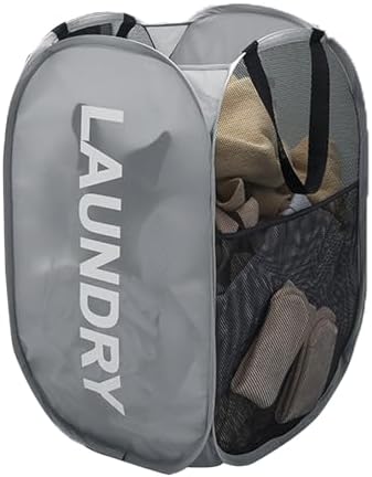 Mesh Laundry Hamper Pop Up Laundry Hamper Collapsible Laundry Basket with Carry Handles, Large Side Pocket for Bedroom, Student Dorm, RV, Cruise, Grey by Aplter