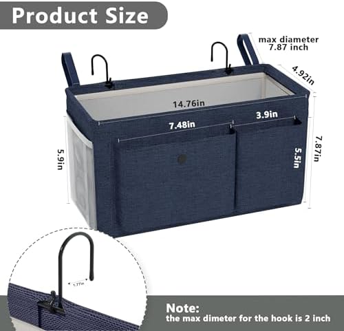 Bedside Caddy Bedside Storage Hanging Organizer for Bunk Dorm Bed Rail - Image 2