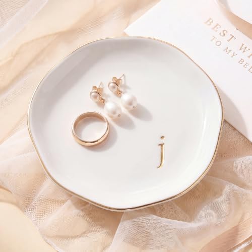 Ceramic Jewelry Tray, White Initial J Personalized Jewelry Dish by GIVITASOT